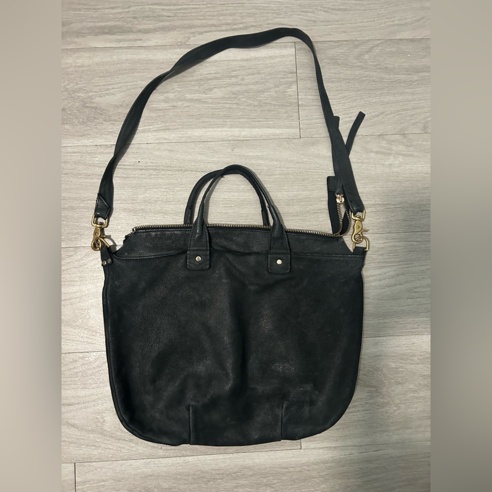 Claire V black leather nubuck messenger bag
